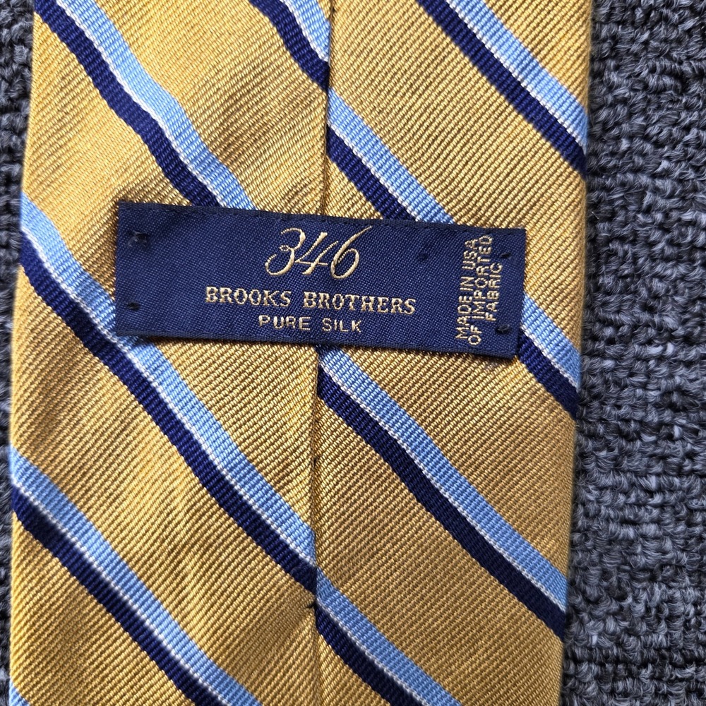 Brooks Brothers Necktie Men Gold Navy Blue Striped Pure Silk Preppy Business‎ - Picture 4 of 8